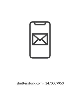 Mobile message notice line icon. linear style sign for mobile concept and web design. Smartphone with new mail notification outline vector icon. Symbol, logo illustration. Vector graphics
