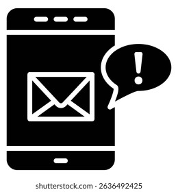 Mobile message notification icon Flat outline fill black and white