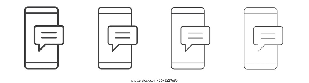 Mobile message notification icon. Thin line icon for website design and development, app development.