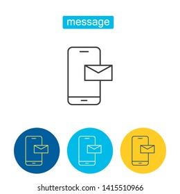 Mobile message outline icons set. Business communication sign for mobile application. Smartphone with speech bubble. Social networking vector illustration isolated on white background.