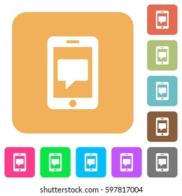 Mobile messaging flat icons on rounded square vivid color backgrounds.