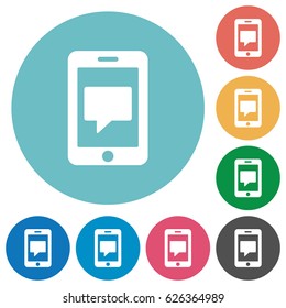 Mobile messaging flat white icons on round color backgrounds