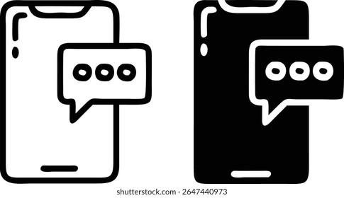 Conjunto de iconos de mensajería móvil: Ilustración vectorial de burbujas de chat de smartphone en blanco y negro