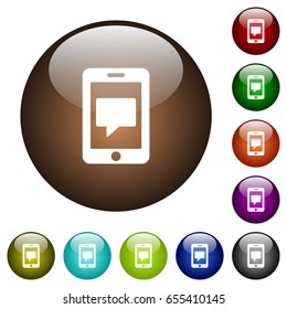 Mobile messaging white icons on round color glass buttons