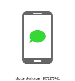 Mobile messenger app. Speech balloon on smartphone screen. Vector icon.