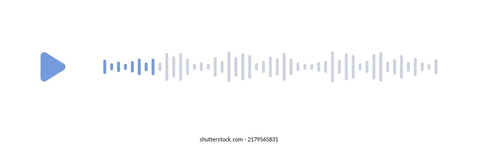 Mobile messenger app speech interface. Audio chat soundwave line with play button. Record music player. Equalizer icon with spectrum noise. Shape of mobile talk track. Vector illustration.