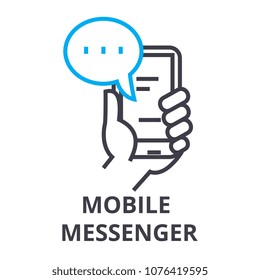 mobile messenger thin line icon, sign, symbol, illustation, linear concept, vector 