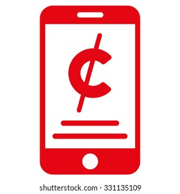 Mobile Micropayment vector icon. Style is flat red symbol, rounded angles, white background.