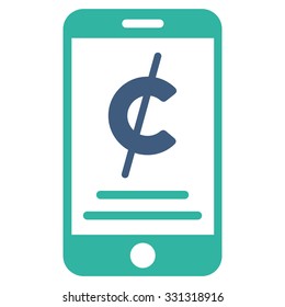 Mobile Micropayment vector icon. Style is flat bicolor cobalt and cyan symbol, rounded angles, white background.