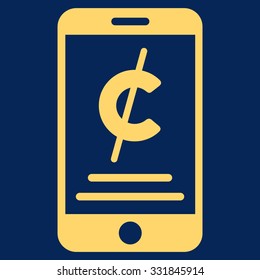 Mobile Micropayment vector icon. Style is flat yellow symbol, rounded angles, blue background.
