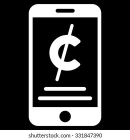 Mobile Micropayment vector icon. Style is flat white symbol, rounded angles, black background.