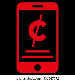 Mobile Micropayment vector icon. Style is flat red symbol, rounded angles, black background.