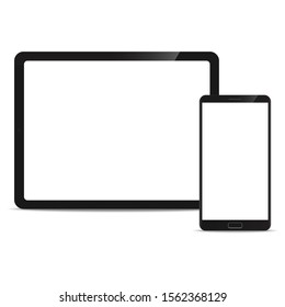 Mobile Mock up Tablet and Smartphone realistic style mockup device set icons for user interface applications and responsive mobile web design with a blank screen. Vector illustration