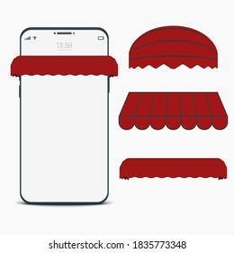 Mobile mockup template with roof set. Online shopping with mobile application technology. 