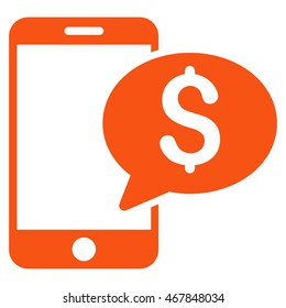 Mobile Money Message icon. Vector style is flat iconic symbol with rounded angles, orange color, white background.