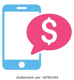 Mobile Money Message icon. Vector style is bicolor flat iconic symbol with rounded angles, pink and blue colors, white background.