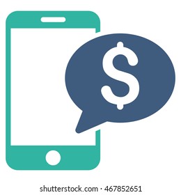 Mobile Money Message icon. Vector style is bicolor flat iconic symbol with rounded angles, cobalt and cyan colors, white background.