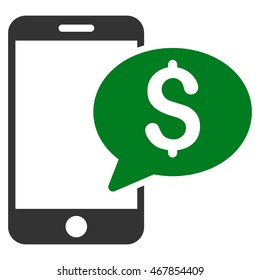 Mobile Money Message icon. Vector style is bicolor flat iconic symbol with rounded angles, green and gray colors, white background.