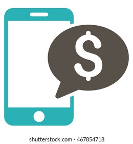 Mobile Money Message icon. Vector style is bicolor flat iconic symbol with rounded angles, grey and cyan colors, white background.