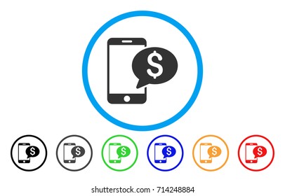 Mobile Money Message icon. Vector illustration style is a flat iconic mobile money message grey rounded symbol inside light blue circle with black, gray, green, blue, red, orange color variants.