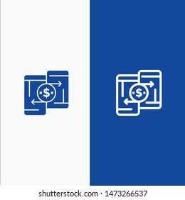 Mobile, Money, Payment, PeerToPeer, Phone Line and Glyph Solid icon Blue banner Line and Glyph Solid icon Blue banner