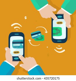 mobile money transfer, doodle illustration