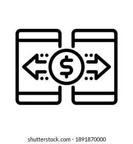 Transferencia de dinero móvil. Vector de línea. Aislar sobre fondo blanco.