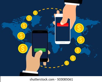 Mobile money transfer. Sending and receiving money. Modern flat style concept vector illustration