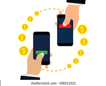 Mobile money transfer. Sending and receiving money. Isolated on white background. Vector illustration