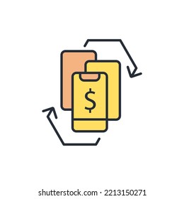 mobile money transfer thin line icons. Vector illustration isolated on white. Editable stroke