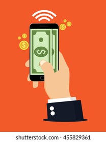 Mobile money transfer. Vector illustration, modern flat design.