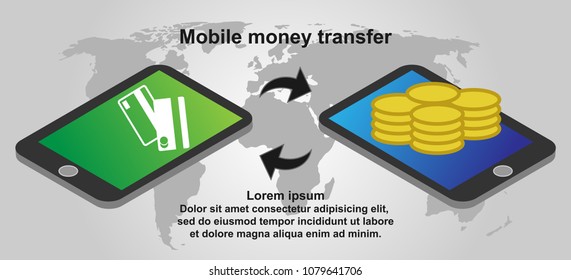 Mobile money transfer with world map, Online financial banking concept, Vector illustration EPS10, Elements of this image furnished by NASA.