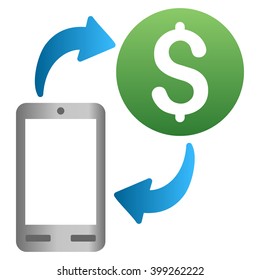 Mobile Money Turnover vector toolbar icon for software design. Style is a gradient icon symbol on a white background.
