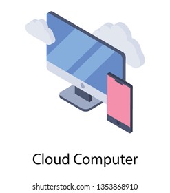 Mobile with monitor and cloud, cloud computing icon.