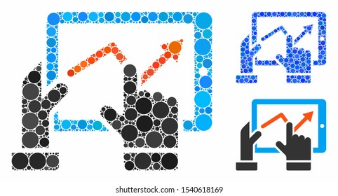 Mobile monitoring mosaic of small circles in different sizes and color tones, based on mobile monitoring icon. Vector small circles are composed into blue mosaic.