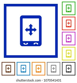 Mobile move gesture flat color icons in square frames on white background