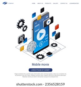 Mobile movie 3d isometric vector concept illustration