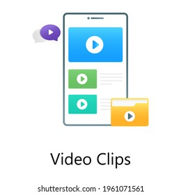Mobile movie library, flat gradient conceptual icon of video clips 