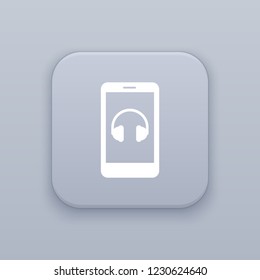 Mobile mp3 player, gray vector button with white icon on gray background