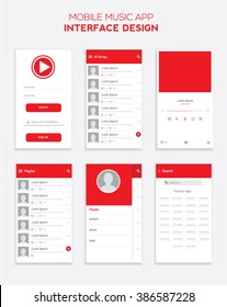 Mobile Music App für Materialdesign. Vektorgrafik