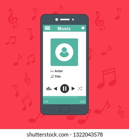 Mobile music application interface design concept isolated on colored background flat vector illustration – Vector