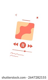 Aplicativo de música móvel em uma tela de telefone vibrante. Interface de mídia colorida para reprodução de música em um dispositivo digital. Aplicativo interativo, tela sensível ao toque com ícone do usuário e layout do controle.