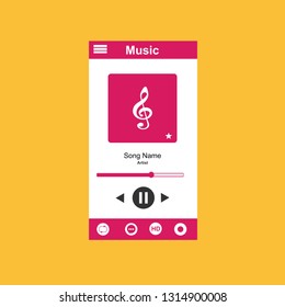 Mobile music application user interface design concept isolated on colored background flat vector illustration - Vector