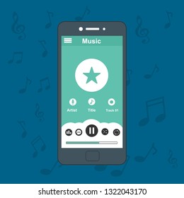 Mobile music application user interface design concept isolated on colored background flat vector illustration - Vector