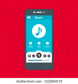 Mobile music application user interface design concept isolated on colored background flat vector illustration - Vector