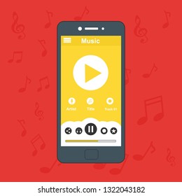 Mobile music application user interface design concept isolated on colored background flat vector illustration - Vector
