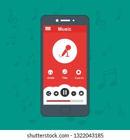 Mobile music application user interface design concept isolated on colored background flat vector illustration - Vector
