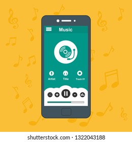Mobile music application user interface design concept isolated on colored background flat vector illustration - Vector