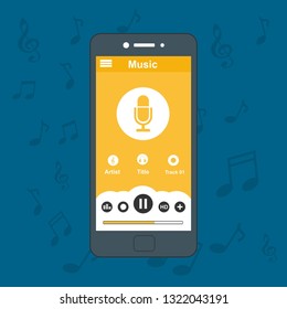 Mobile music application user interface design concept isolated on colored background flat vector illustration - Vector
