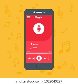 Mobile music application user interface design concept isolated on colored background flat vector illustration - Vector